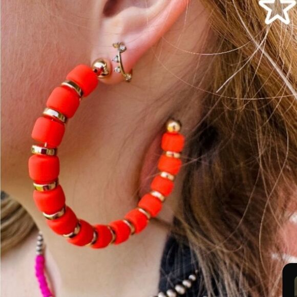 No.3 Orange Beaded Hoop Earrings NWT - Picture 4 of 4